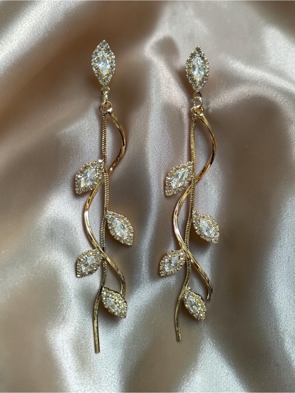 14k Gold plated Cubic Zirconia Leaf Drop Earrings - Elegant Women Jewelry